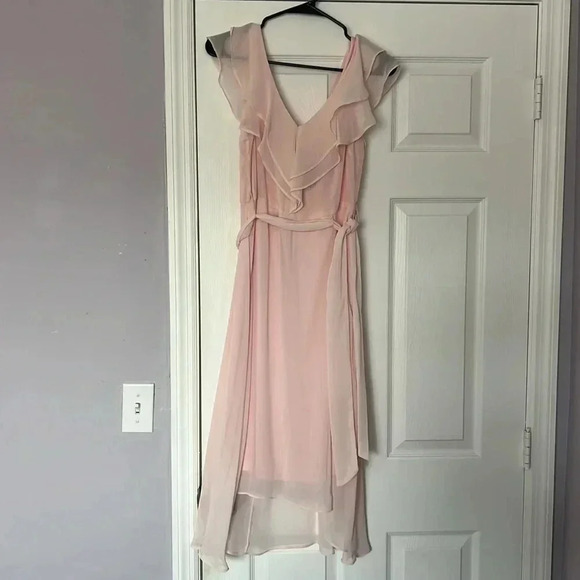 DKNY Womens Pink Zippered Tie Ruffled Chiffon Hi-lo Hem Flutter Sleeve Size 8 - Picture 6 of 8